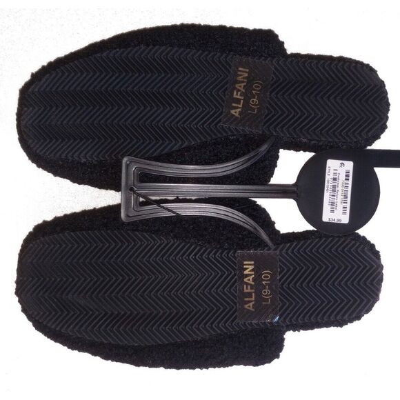 NWT Alfani Shearling Sherpa Slide Box Slippers L 9/10 Faux Fur Deep Black - Picture 5 of 6